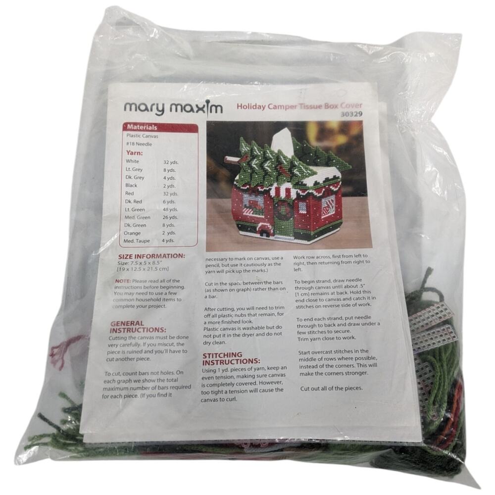 Mary Maxim Holiday Camper Plastic Canvas Tissue Box Crossstitch 30329